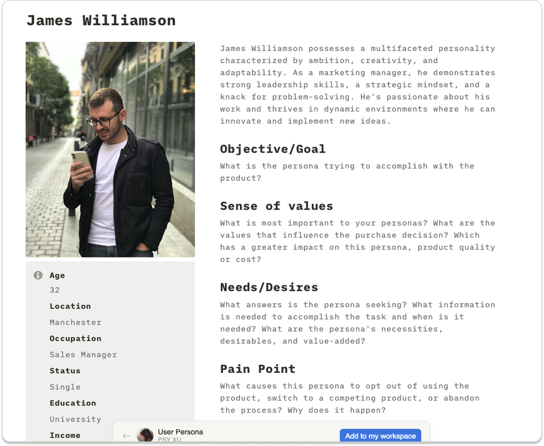 Notion persona template